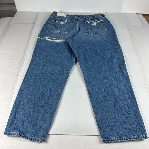 American Eagle Jeans Women's 16R Mom Straight Jean Blue Faded Distressed Denim - Picture 10 of 16